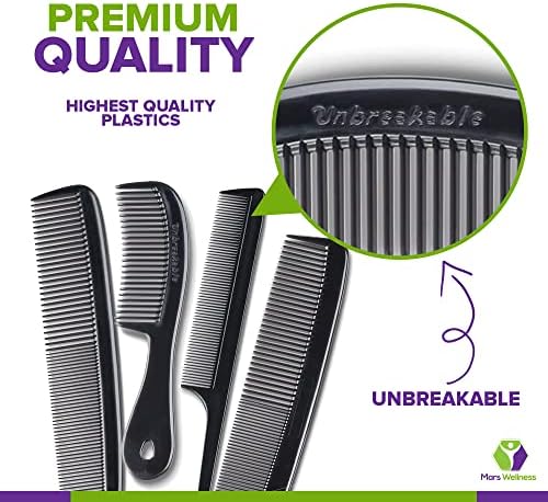 MARS Wellness 4 Piece Professional Comb Set Black BULK 20 Pack - USA MADE - Fine Pro Tail, Dresser Hair Comb Styling Comb - for Men Women - Parting Teasing and Styling - Image 2