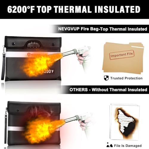 6200°F Upgraded Fireproof Document Bag with Lock, Fireproof Money Bag for Cash with Zipper/Reflective Strip, 9 Layer of Heat Insulated Material, Water Resistant Fire proof Bags for Documents,Fire Bags - Image 4