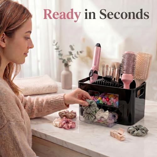 Hair Accessories Organizer for Girls, 2 Drawers & 3 Slots, Black - Image 7