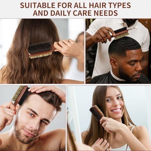 Boar Bristle Hair Brush for Men and Women, Double Side Slick Back Hair Brush with Medium & Firm Bristle, Sturdy Men's Brush for Waves, Fades, Slick Back Style (Brown) - Image 6