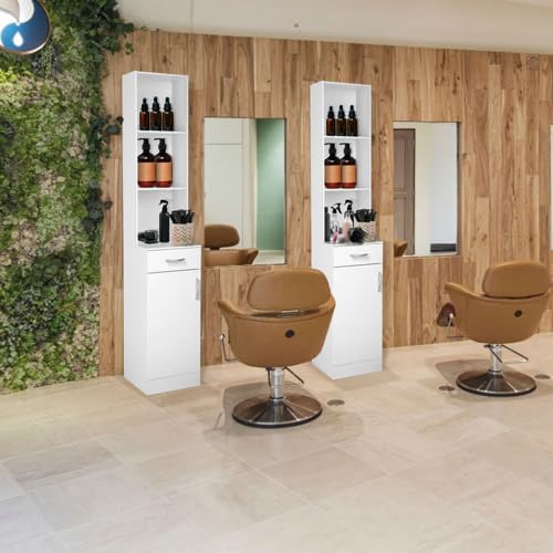 OmySalon Salon Hair Styling Station, Barber Storage Cabinet, Salon Equipement with 5 Compartments, 1 Drawer, 1 Door (White) - Image 2