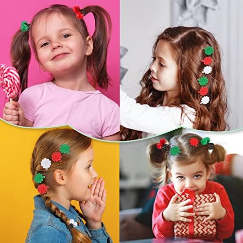72 Pcs Hair Accessories Set - Self Hinged Barrettes, Hair Balls, Bow Flowers, Plastic Clips for Girls, Baby, Toddler (Red, Green, White) - Image 6