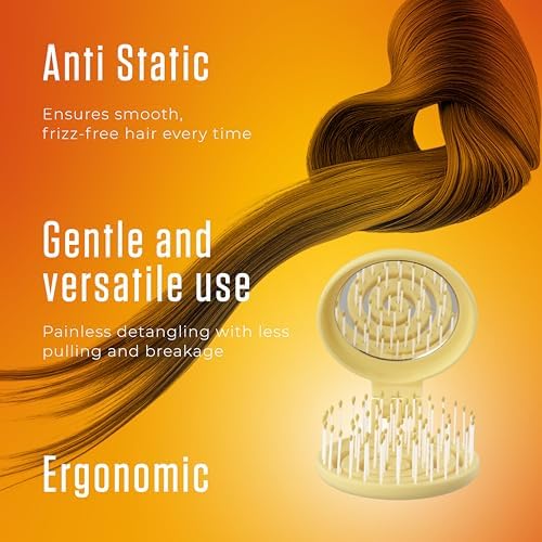 Mini Detangler Travel Hair Brush with Mirror, Makaron Hair Brushes for Women, Men and Kids, Unique 3D Flexible Design for All Hair Types, Styling Accessory, Travel Essentials for Women (POPULARYELLOW) - Image 4