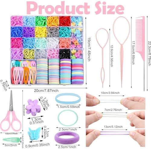 auroray Hair Accessories for Girl, 1543 Pcs Elastic Hair Rubber Bands Set 20 Colors Elastic Hair Ties with Organizer Box Cotton Baby Hair Ties, Hair Tail Tools, Rat Tail Comb, Butterfly Hair Clips - Image 2