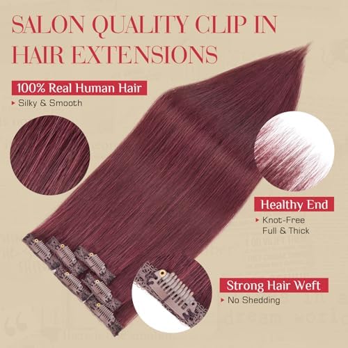 Rich Choices Real Human Hair Clip In Extensions-6 Pcs Single Clip Design-100% Remy Hairs Invisible Clip in Extensions for Thin Hair-Seamless Hairpieces for Women-22 Inches #99J Burgundy Red Halloween - Image 3