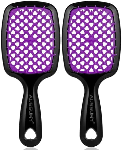 Vented Detangling Hair Brush - 2 Pack Detangler Hairbrush with Soft Bristles for Effortless Tangle Free - Ideal for Wet Dry or Damaged Hair for Women Men Kids by Aussumy