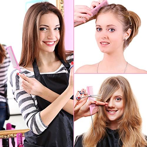 Leinuosen 3 Pack 9 Inch Rat Tail Comb with Metal Pick, Carbon Fiber,Pink - Image 3