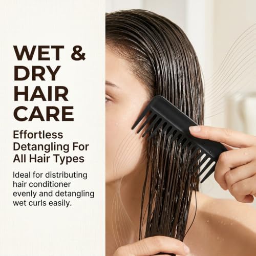 Wide Tooth Comb & Bear Hair Ties Gift Set | 10-Piece Detangling Travel Comb Set (Black Comb + Maillard Colors) for Curly & Thick Hair - Image 3
