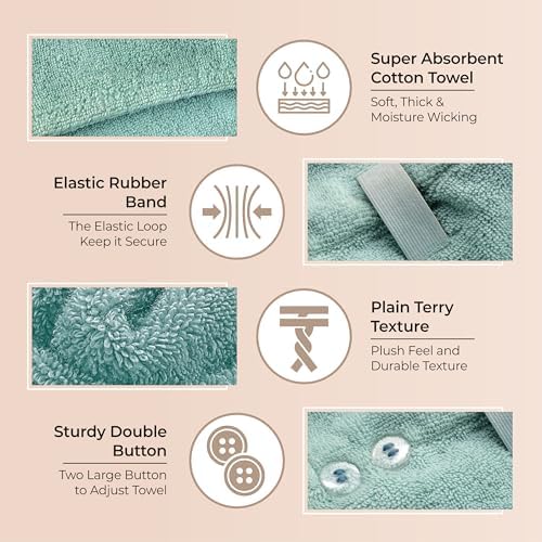 Lili&James 100% Cotton Hair Towel Wrap for Women & Kids – 420 GSM Quick Dry Hair Turban with Double Button Loop, Anti Frizz Non Microfiber Hair Drying Towel for Curly, Long & Thick Hair (Lilac+Aqua) - Image 5