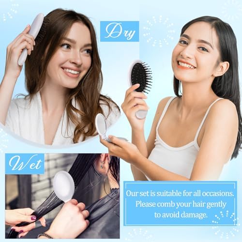 Meanplan 48 Pcs Mini Hair Brush Set 24 Travel Wet Dry Hair Combs Pocket Detangling 24 Compact Folding Makeup Mirrors for Spa Sleepover Birthday Bridal Shower Bachelorette Christmas Party Gift(White) - Image 6