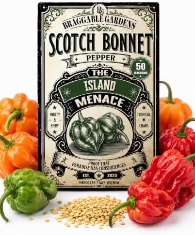 Scotch Bonnet Pepper Seeds, Caribbean Heirloom Hot Pepper Seeds for Planting, Full Sun Vegetable Garden Seeds, Fruity Intense Heat Peppers for Hot Sauce, Jerk Seasoning and Recipes by BraggableGardens