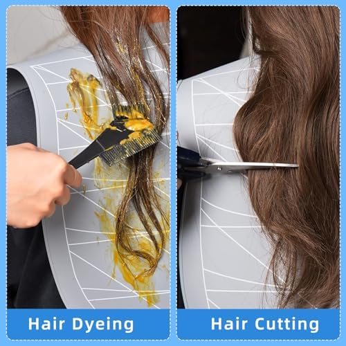 Professional Hair Cutting Cape with Geometric Grid Pattern, Longer Silicone Waterproof Cutting Mat,Neck Guide - Image 6