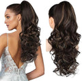 REECHO Ponytail Extension, 24" Claw Clip in Long Curly Wavy Ponytail Hair Extension Jaw Clip on Pony Tails Hairpiece for Women - Dark Chocolate Brown with Highlights by REECHO