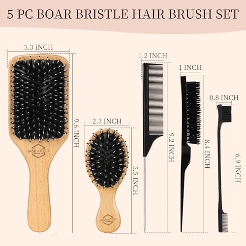 SAMEBUTECO 5 Pcs Black Hair Brush and Comb Set Back to School - Image 3