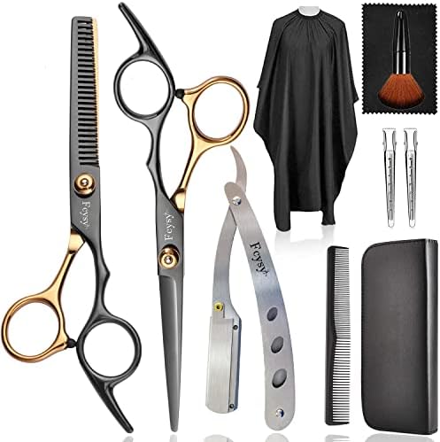 Hair Scissors Barber Shears Set, Fcysy Professional Hair Cutting Kit, Haircut Thinning Shears for Haircutting, Hairdresser Trimming Scissors Tools for Men Women Pet by Fcysy