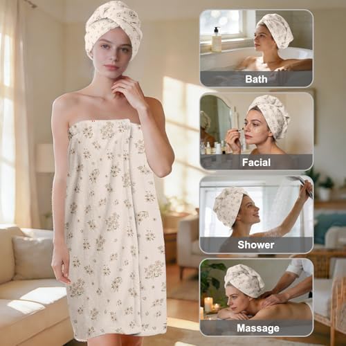 Absorbent Bath Towel Wrap Set (32 X 60 in), Tiny Floral Towel Wrap - Image 2