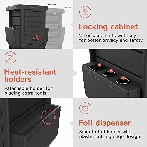 TASALON Lockable 6-Tray Salon Rolling Cart with 2 Holders, Black - Image 4