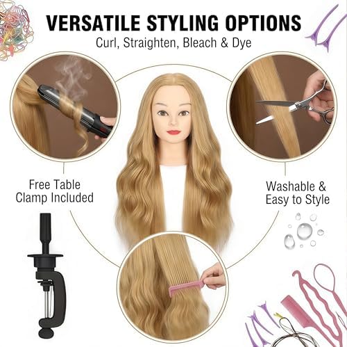 26 Inch 80% human hair mannequin head practice head for braiding - Image 3