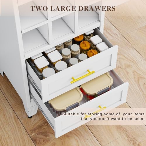 Tall Metal Narrow Storage Cabinet 67" H with 2 Drawer,White Kitchen Pantry Cabinets with 2 Adjustable Shelves and Door,Cuby Storage Orgainzer,Tall Bathroom Cabinet for Kitchen, Home Office,Dining Room - Image 6