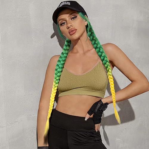 Braided Ponytail Extension 2 Pc Green Yellow Gradient Rave Hair Extensions - Image 5
