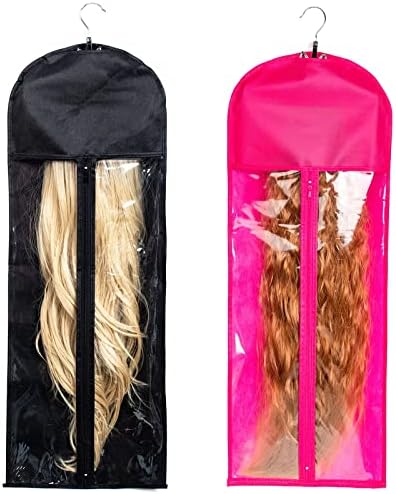 2 Pack Extra Long Hair Extension Holder Wig Storage Bag with Hanger Hairpieces Ponytail Bundles Storage Carrier Case for Store Style Hair Travel Hair Extensions Bag by RJMBMUP