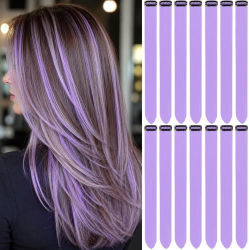 Purple Hair Extensions Clip in Color Hairpieces 14 PCS Light Purple by LADYAMZ