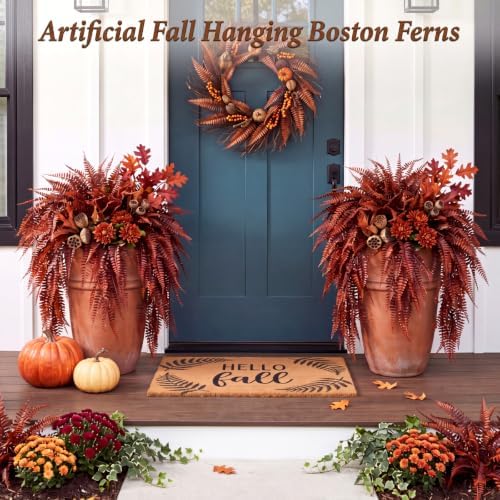 Daifunli 24 Pcs Artificial Fall Hanging Plants Fake Hanging Ferns Plastic Autumn Faux Plants for Wall Room Garden Garland Indoor Outdoor Decor No Basket (Fall Boston) - Image 3