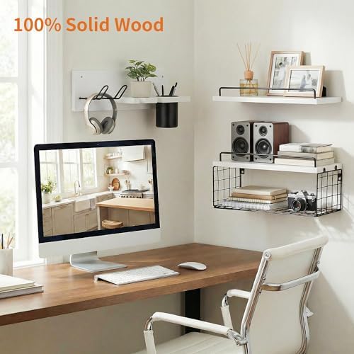 3-Tier Bathroom Floating Shelves with Hair Dryer Holder, White - Image 6