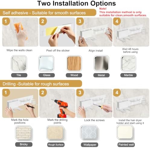 No-Drill Hair Dryer Holder Wall Mount for Bathroom - Image 5