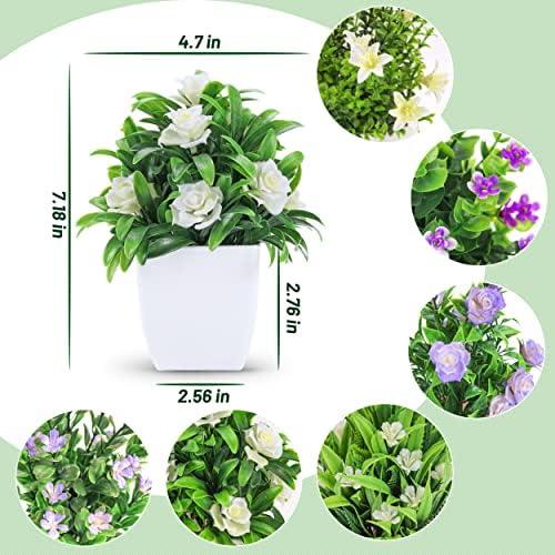 Der Rose 6 Pack Small Fake Plants with Flowers, Spring Home Bathroom Decor - Image 2
