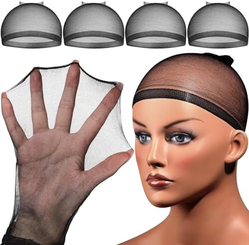 Fandamei HD Wig Caps Super Thin, 4PCS Ultra Thin Black, Nylon Wig Cap for Women Stretchy, Natural Transparent HD Wig Caps for Lace Front Wigs. Summer Wear Comfortable Wig Cap(Black) by FANDAMEI