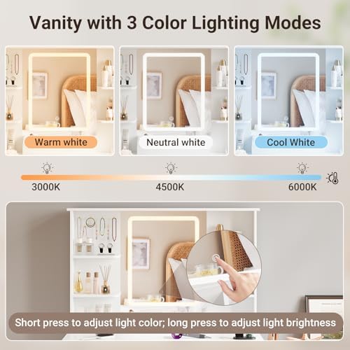 ELYKEN Makeup Vanity Desk with Mirror and Lights, White Dresser Combo - Image 5