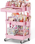 Goovilla Rolling Makeup Organizer Cart with Removable Drawer, 3 Tier Pink by Goovilla