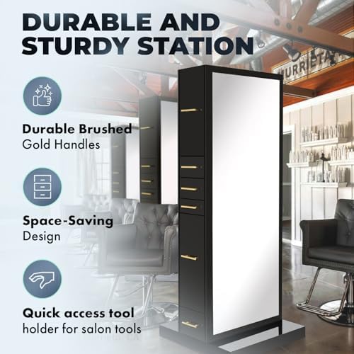 Buy-Rite Modena Double-Sided Salon Styling Station Gloss Black - Image 4