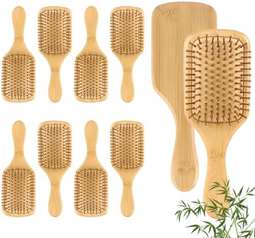 10 Pack Bamboo Hair Brushes Bulk, Wooden Paddle Detangling Brushes by KisSealed