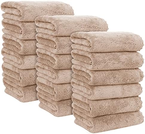 MOONQUEEN 18 Pack Premium Hand Towels - Quick Drying - Microfiber Coral Velvet Highly Absorbent Towels - Multipurpose Use as Hotel, Bathroom, Shower, Spa, Hand Towel 16 x 28 inches (Brown) by MOONQUEEN