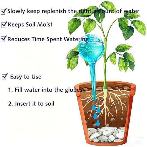 Plant Self Watering Globe, Small 6pcs Plant Watering Stakes Automatic Plant Watering Bulb System Spikes, Flower Automatic Watering Device, Garden Self Waterer for Indoor Outdoor Plant - Image 6