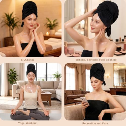 Microfiber Hair Towels, Waffle Hair Towel Set, Super Soft Highly Absorbent, Sturdy Quick Drying Turbans for Long, Thick, Curly Hair (2 Pack, 40" x 20") - Image 6