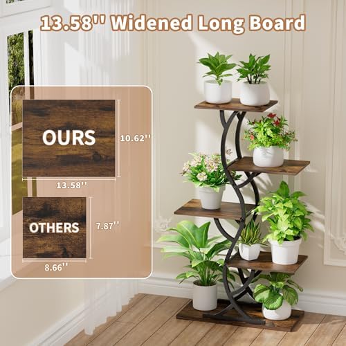 Plant Stand Indoor with Grow Lights - 5 Tiered Corner Plant Shelves (Brown) - Image 2