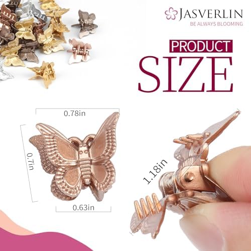 JASVERLIN Metallic Mini Butterfly Hair Clips, Mini Claws 50 Count - Image 3