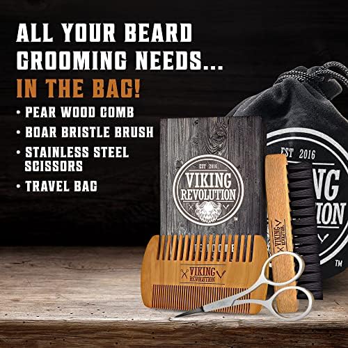 Viking Revolution Beard Comb and Beard Brush Set with Velvet Pouch - Image 2