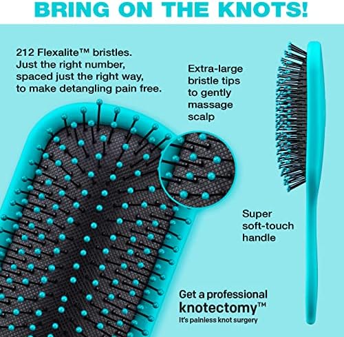 The Knot Dr. hair brush by Conair - Detangling hair brush - Removes Knots and Tangles in wet or dry hair - detangler brush - Blue - Image 2