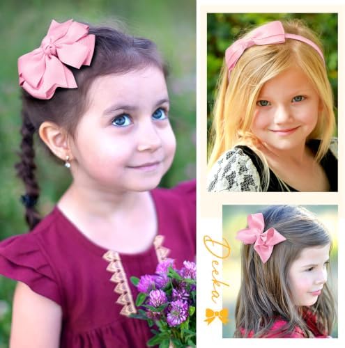 DEEKA Teal School Hair Accessories Set 13 Pcs Uniform Bow Headband Clips Hair Ties Curly Korker Bows for Little Toddler School Girls (Pink) - Image 4