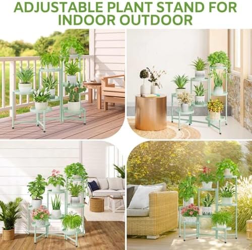 7 Tier Large Plant Stand Indoor Outdoor, 10 In Wide Tray, Green - Image 2