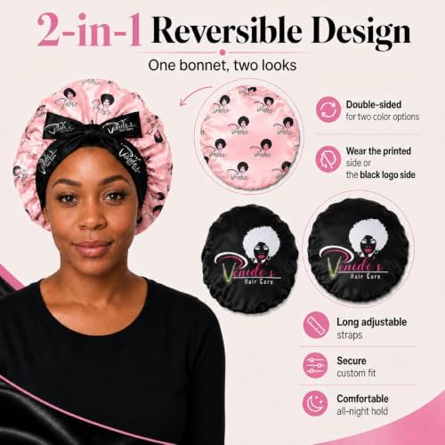 Venide's Reversible Satin Bonnet for Women - Adjustable Tie Strap Sleep Cap for Curly & Natural Hair - Image 3