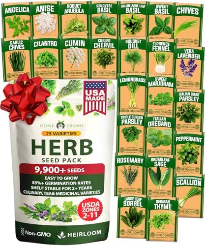HOME GROWN 25 Herb Variety Pack 9,900+ Seeds Extra Large Culinary Kit by HOMEGROWN