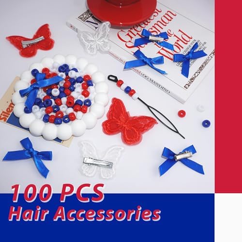 100pcs Hair Beads for Kids Girls Navy Satin Small Hair Bows Acrylic Loc Dreadlock Lace Embroidery Butterfly Hair Clips National Flag Colors Silicone Beads for Braids - Image 7