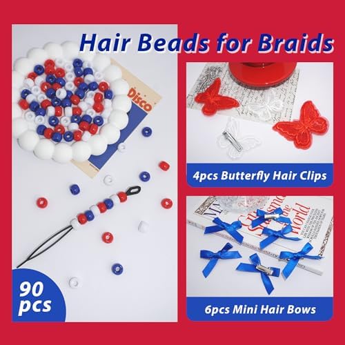 100pcs Hair Beads for Kids Girls Navy Satin Small Hair Bows Acrylic Loc Dreadlock Lace Embroidery Butterfly Hair Clips National Flag Colors Silicone Beads for Braids - Image 5