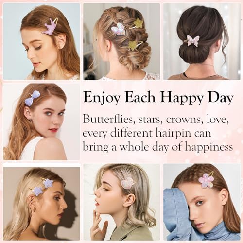 Gingbiss Hair Clips Set: 16 Sparkly Metal Snap Barrettes for Girls, Flower/Star/Crown/Heart/Butterfly Shaped Styling Accessories - Image 5