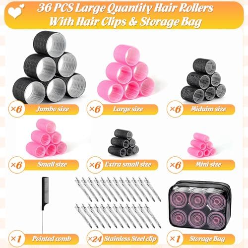 6 Sizes Self-Grip Hair Rollers,62 PCS Hair Curler Set with Clips - Image 3